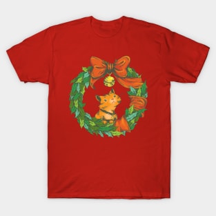 Orange Tabby Cat in a Holiday Wreath T-Shirt